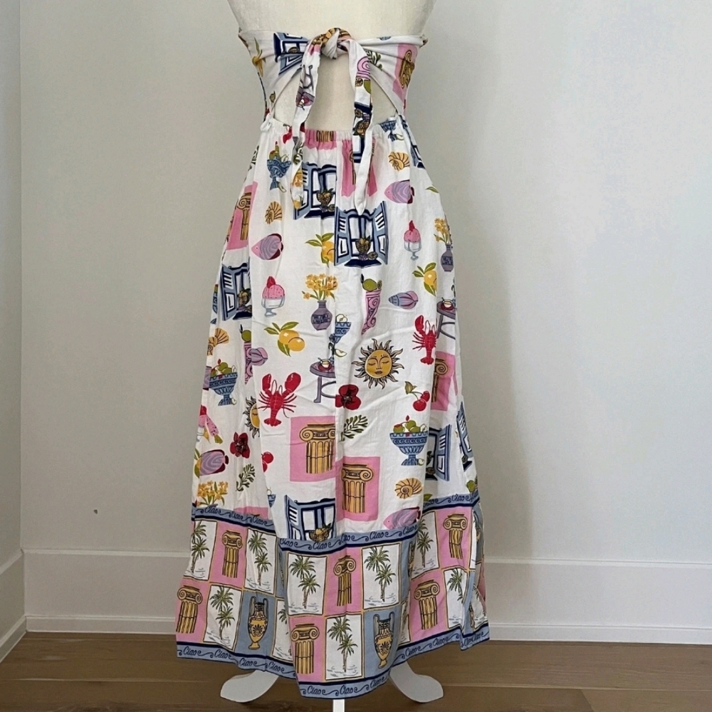 NWT Japna Linen Blend Strapless Maxi Dress, XL, White Multi - Picture 3 of 10